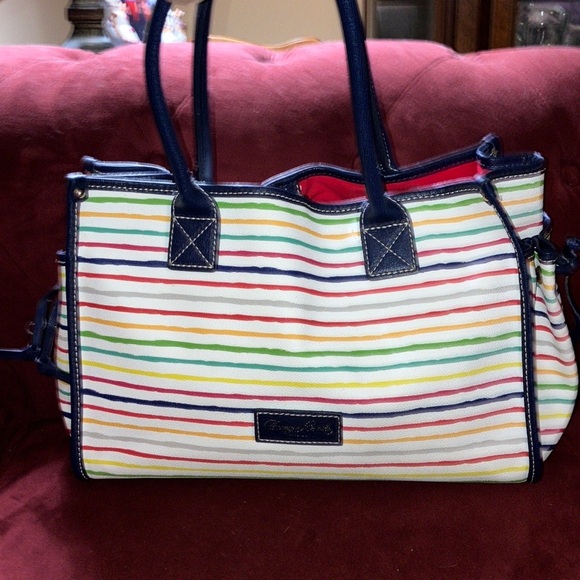 Dooney & Bourke Watercolor Stripe  navy blue and multi color tote - Picture 14 of 14